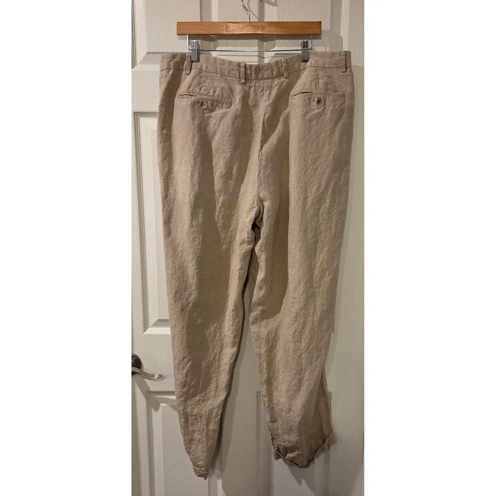 Murano‎ Authentic Irish Linen Pants Men's 40x32 Tan Flat Front 100% Linen